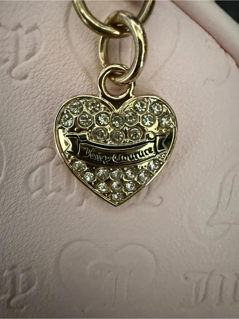 Juicy Couture Blush Pink Mini Backpack with Embossed Logo Rhinestone Heart Charm